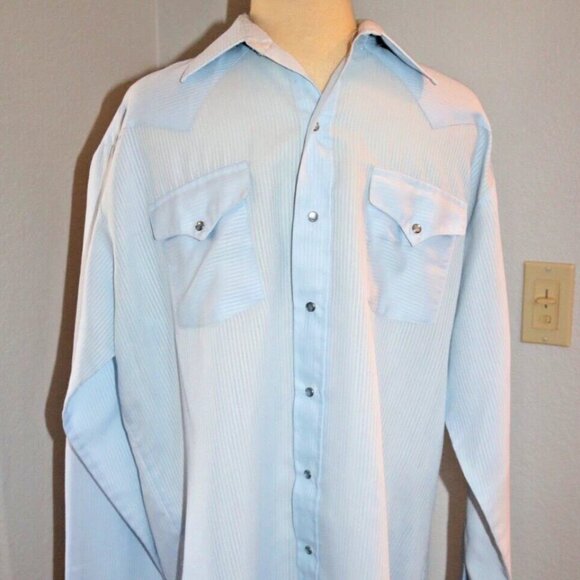 Panhandle Slim Shirt Mens 17-36 Blue Pinstripe Western Pearl Snap Made USA - Picture 1 of 16